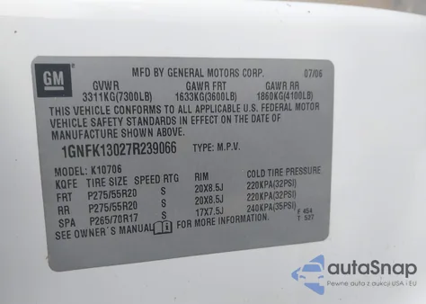 2007 Chevrolet Tahoe Ltz из США, поврежденный, VIN 1GNFK13027R239066